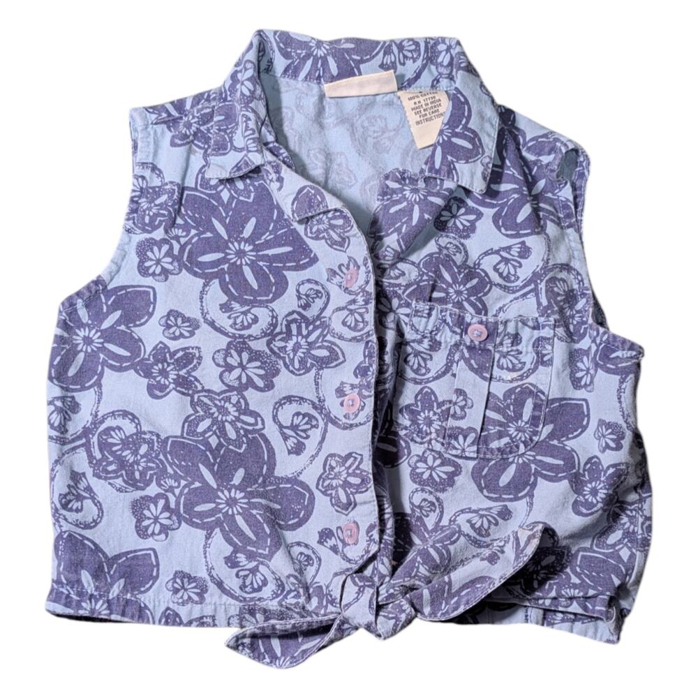 Cherokee Toddler Top Front Tie Shirt Size S 4T- 5T Button Up Blue